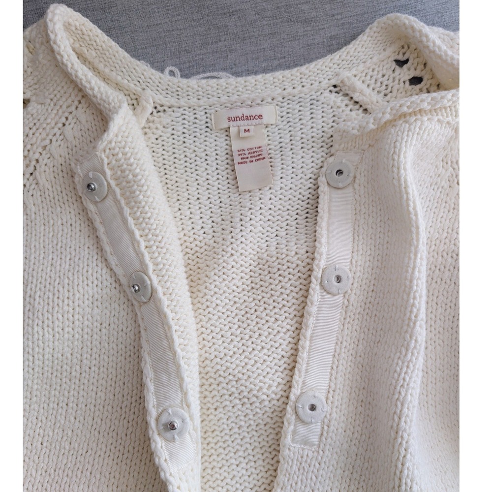 Sundance Cottage Romantic White Rolled Neck Crochet Sleeves Cardigan - Picture 6 of 7